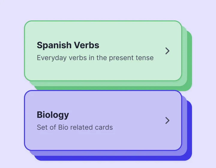 Two colour-coded decks: Spanish Verbs and Biology.